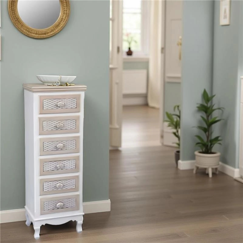 CHARM CASSETTIERA A 6 CASSETTI 40X30X112H CM COLORE BIANCO E CREMA