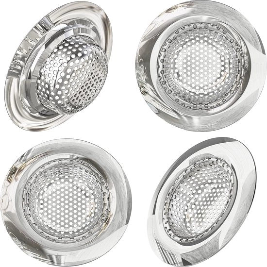 Set di 4 setole di scarico in acciaio inossidabile Ø 7cm, fitta e fine, 4 pz, setole di scarico per cucina, setole per doccia, setola di scarico per vasca, setola di scarico per doccia, setola di scarico per vasca, setola di scarico per doccia
