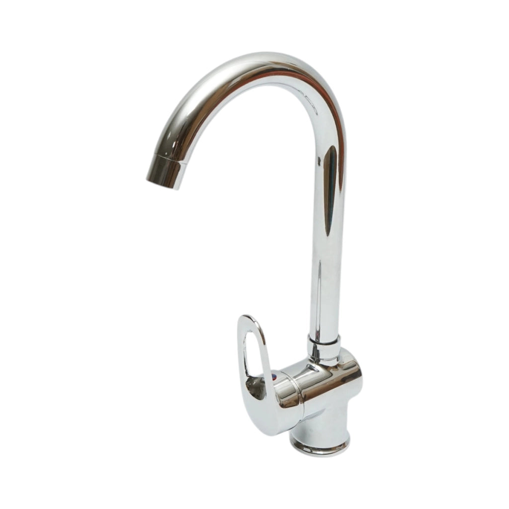 Miscelatore monocomando girevole per lavello da cucina, cartuccia in ceramica, cromo lucido