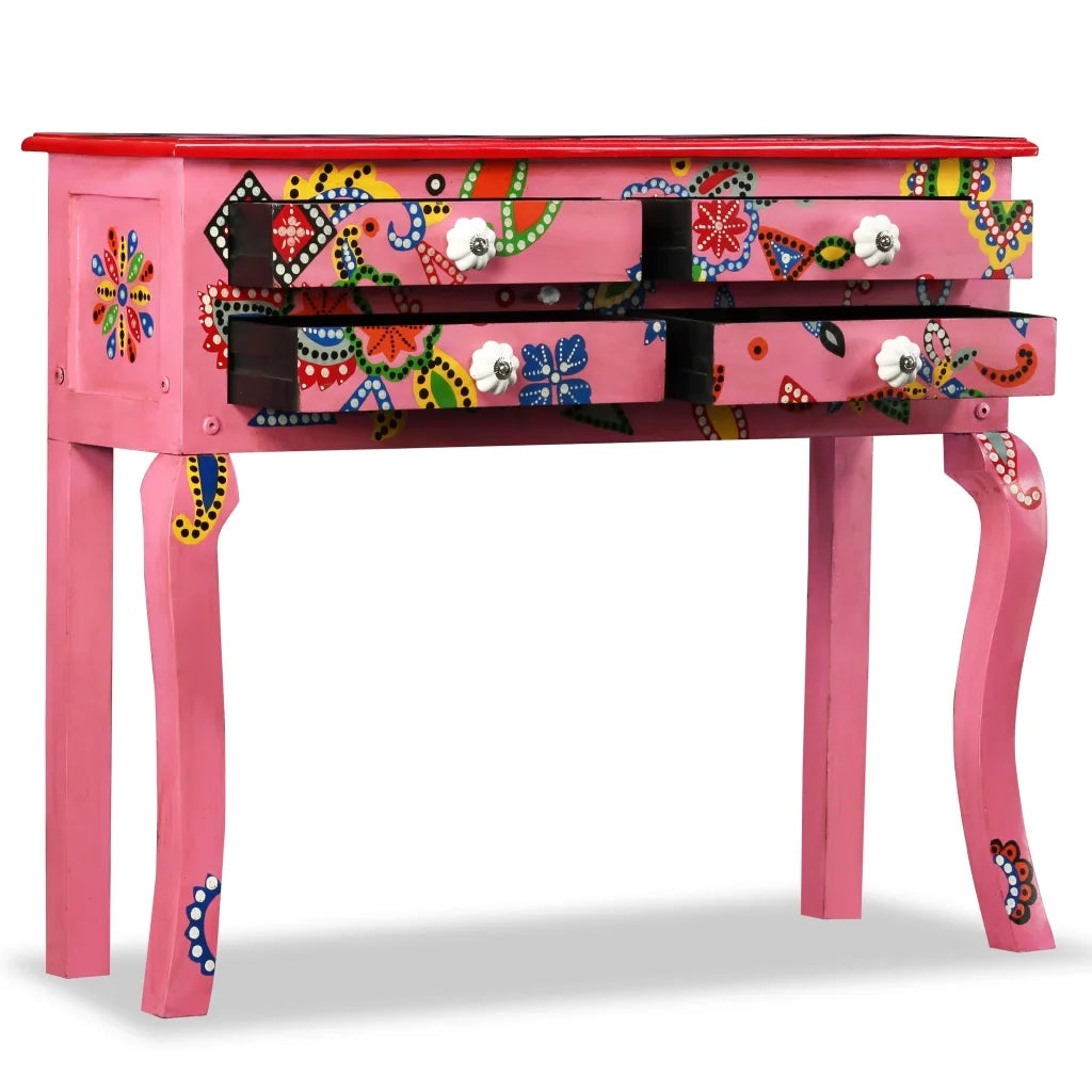 vidaXL Consolle in Legno Massello di Mango Rosa Dipinta a Mano