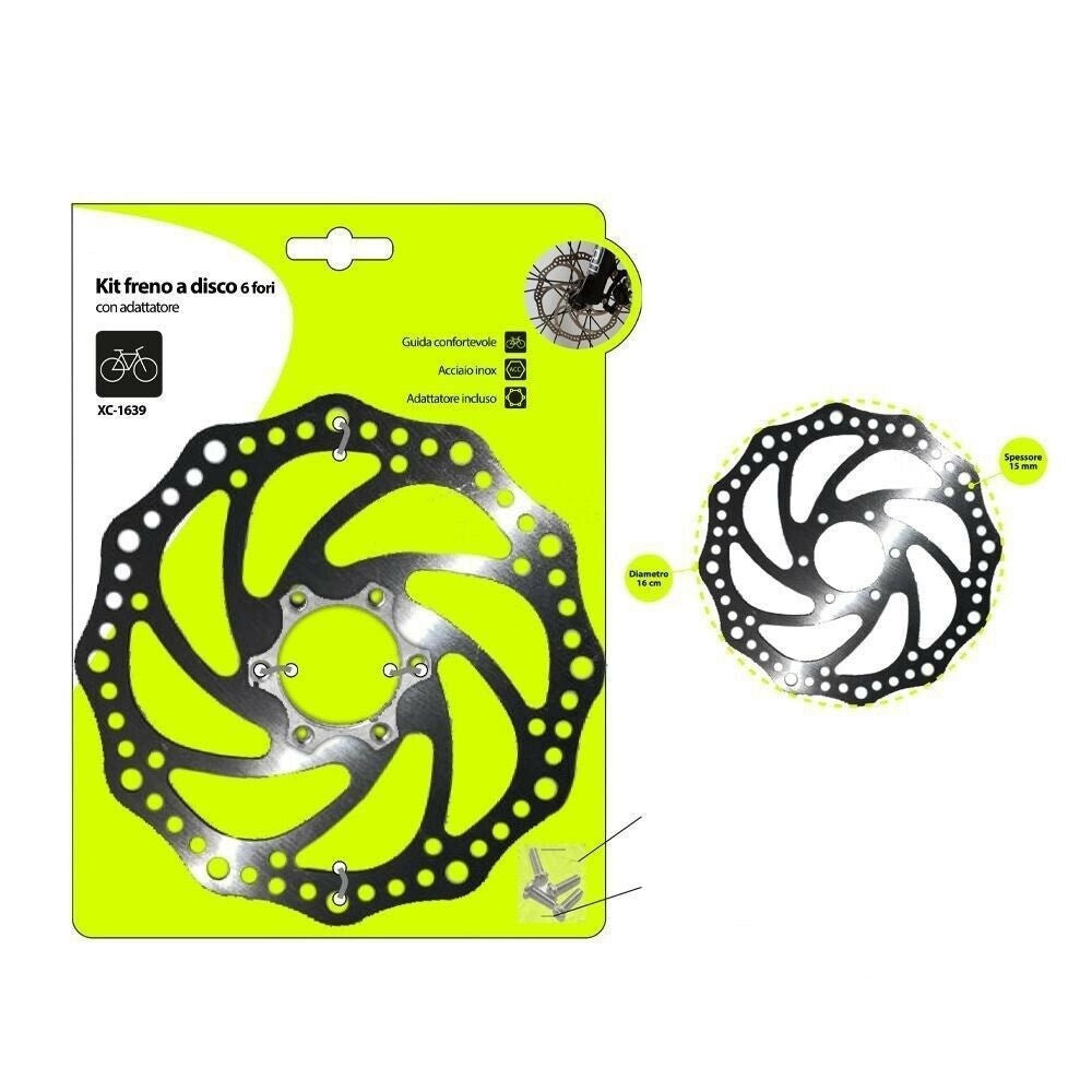 Trade Shop - Freno A Disco A 6 Fori Con Adattatore Ingranaggio 16 Cm Bici Bicicletta Xc-1639 -