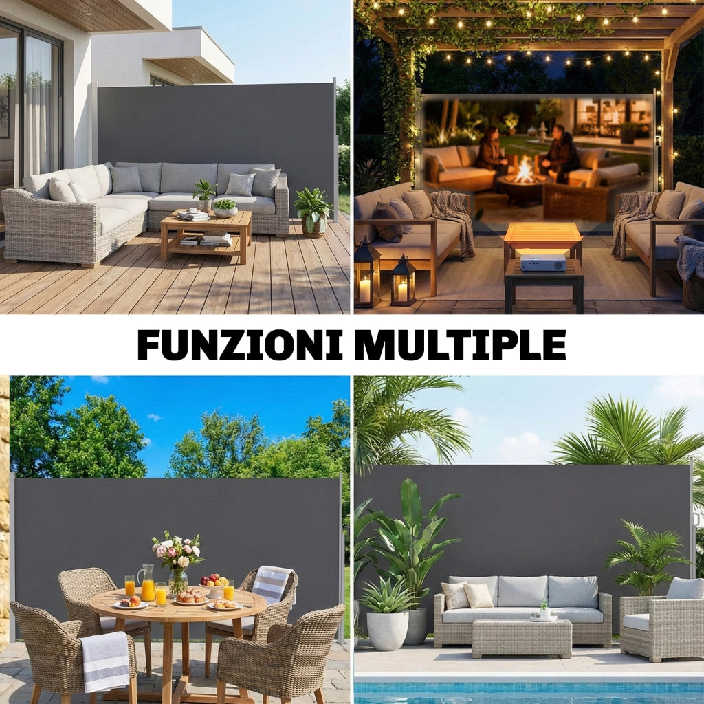 Tenda Laterale Retrattile Giardino ¨C Xylo ¨C Alluminio e Poliestere Grigio Scuro 420x185 cm