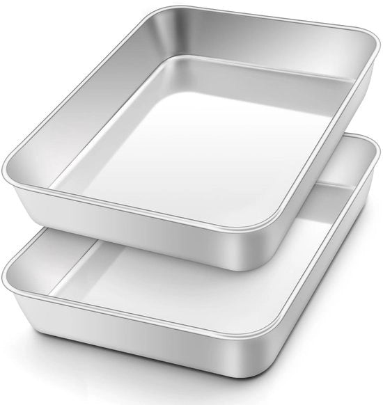 Set di piatti in acciaio inossidabile - 2 pezzi - piatto fondo - resistente alla lavastoviglie - cottura salutare - dimensioni 26,5 x 20,5 x 5 cm