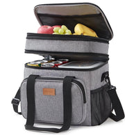 Borsa pranzo per uomo e donna, borsa pranzo a doppia tasca, grande borsa isolata morbida con termos, impermeabile con cinturino a spalla, per adulti per lavoro/volo/travel, 21L/30 bottiglie, grigio