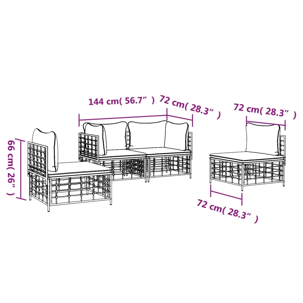 Set Divani da Giardino 4 pz con Cuscini Antracite in Polyrattan 3186713