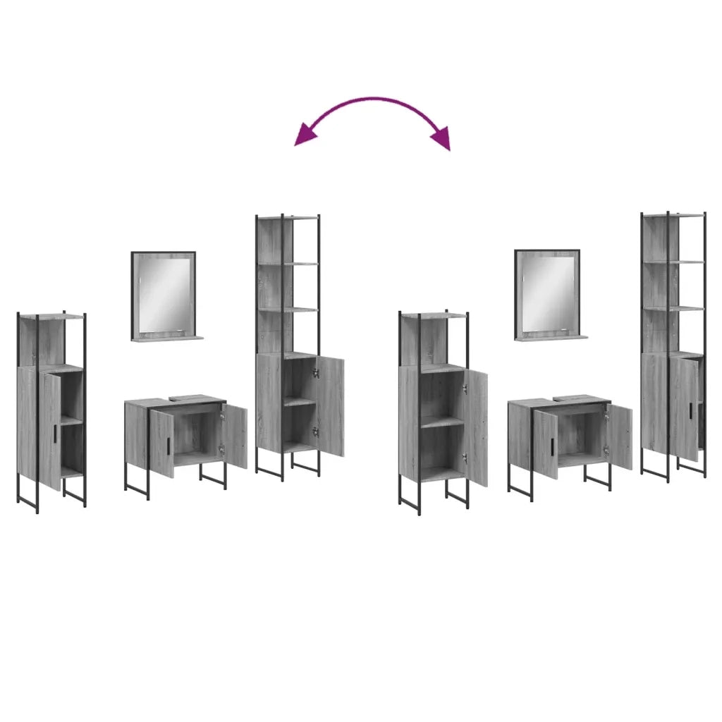 Set Mobili da Bagno 4 pz Grigio Sonoma in Legno Multistrato