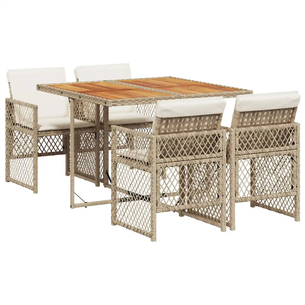 Set da Pranzo da Giardino 5 pz con Cuscini Beige in Polyrattan