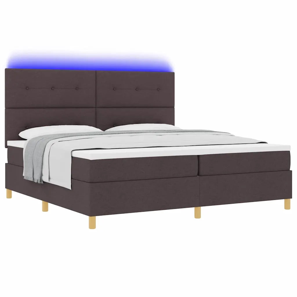 Letto a Sorgente LED Marrone Scuro 200 x 200 cm Tessuto 3343127