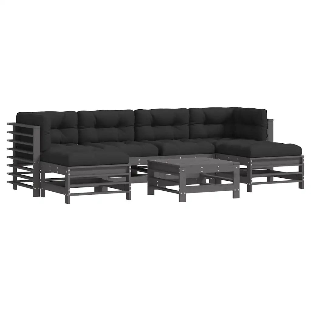Set Divani da Giardino 7pz con Cuscini in Legno Massello Grigiocod mxl 76516
