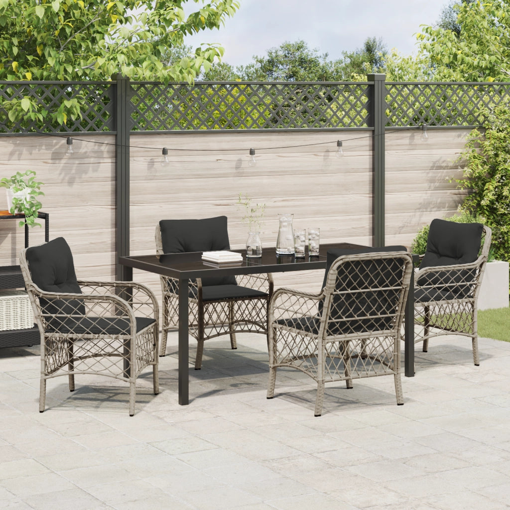Set da pranzo da giardino 5 pezzi con cuscini grigio chiaro rattan poliestere
