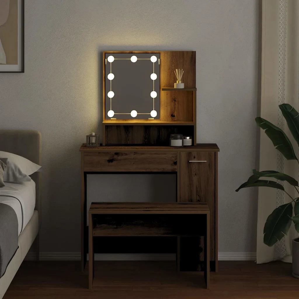 Set Toeletta con LED Rovere Artigianale in Legno Multistrato