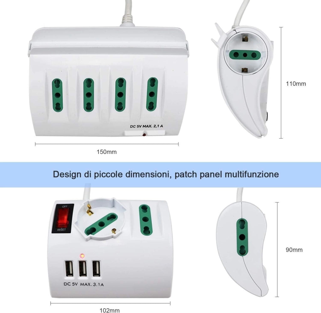 ciabatta Multipresa da Scrivania Tavolo con Presa 3 Prese 3 USB e interruttore extrastar