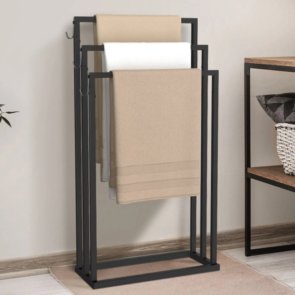IDMarket - Toallero de 3 niveles DALLAS de metal negro, diseño industrial