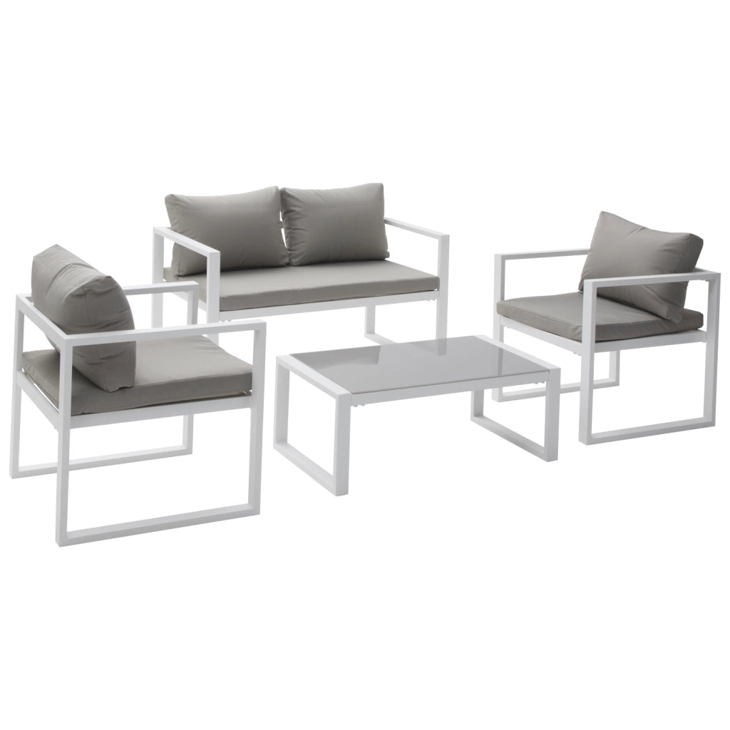 Set di mobili da giardino IBIZA in tessuto grigio 4 posti - alluminio bianco