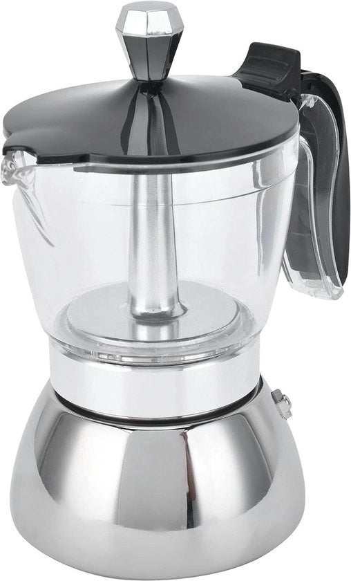 Caffettiera a stantuffo in acciaio inossidabile 4 bollini - Macchina per espresso classica italiana per uso domestico e campeggio - Macchina per espresso per fornelli a induzione, gas o elettrico