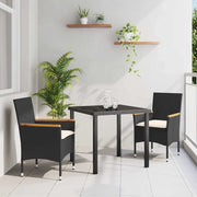 Set da Pranzo per Giardino con cuscino 3 pcs Nero polyrattan