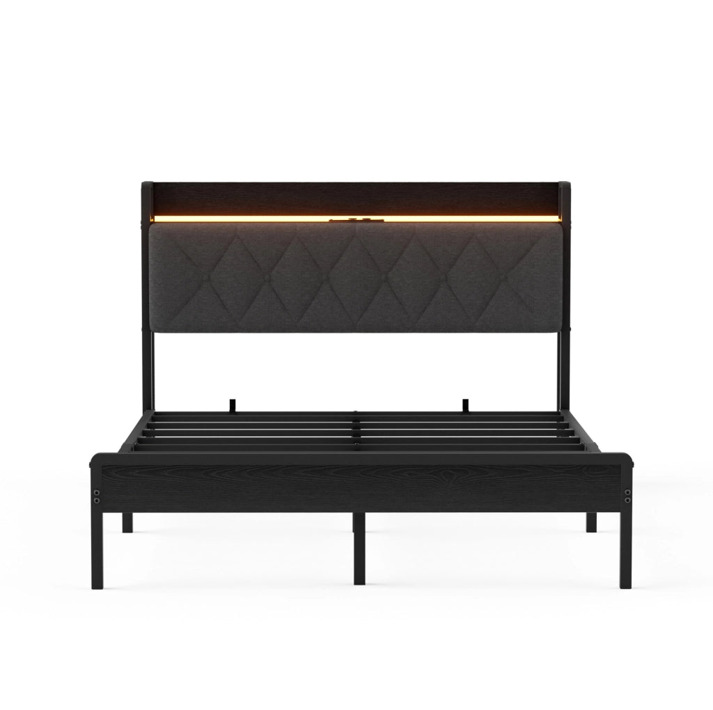 Letto imbottito 140x190 con LED, porta USB e vano sottostante