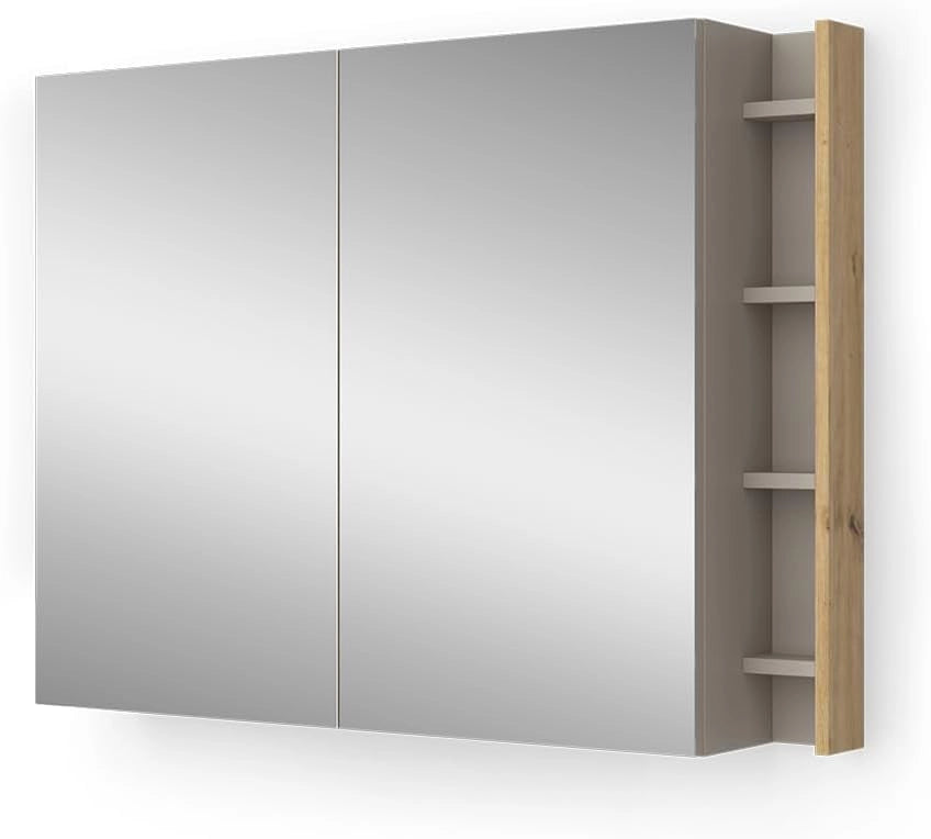 Specchio contenitore bagno Edelin, Cachemire, 100 x 75 cm con ripiani, per montaggio a parete con superficie a specchio integrata