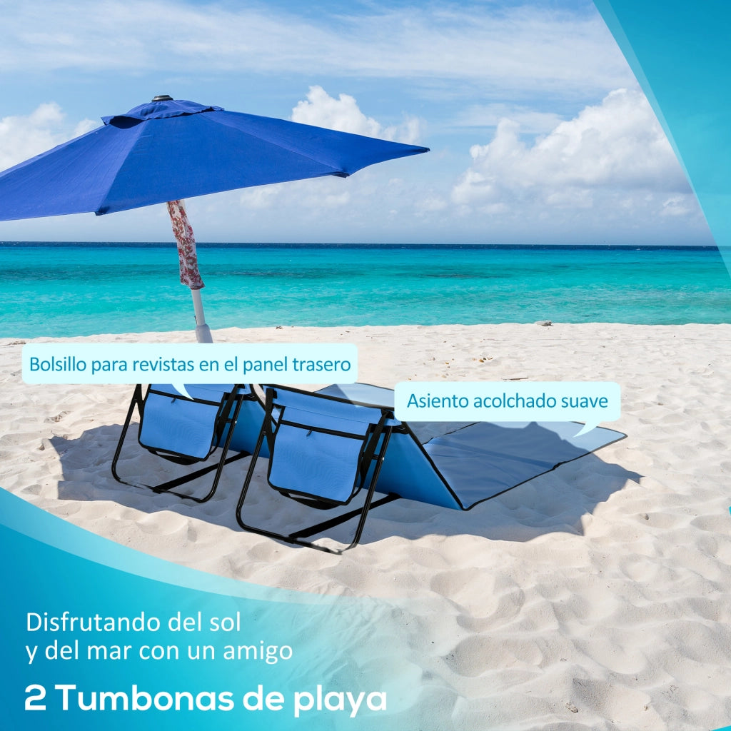 Set 2 Tappetini Pieghevoli da Spiaggia con Schienale ¨C zephmum ¨C 142x51x40 cm Blu