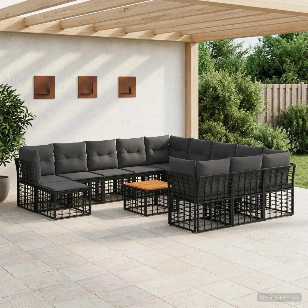 Set di divani da esterno 13 pcs Nero e Grigio scuro Poliestere 3437631