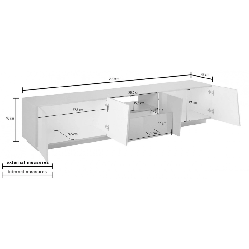 Mobile Porta TV Vega 220 – 4 ante/1 cassetto – Bianco Lucido