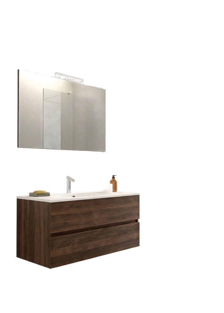 Mobile da Bagno Sospeso con Lavabo 60 cm e Specchio Bali Light Noce Scuro