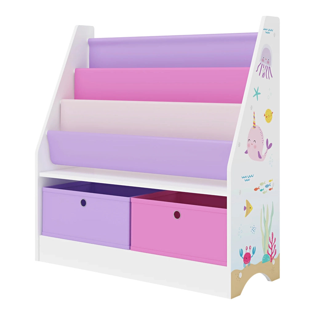 Scaffale dal design senza tempo per soggiorno camera da letto mobiletto portaoggetti per bambini con 3 scomparti e 2 contenitori 74 x 71 x 23 cm motivo oceano 03_0011172