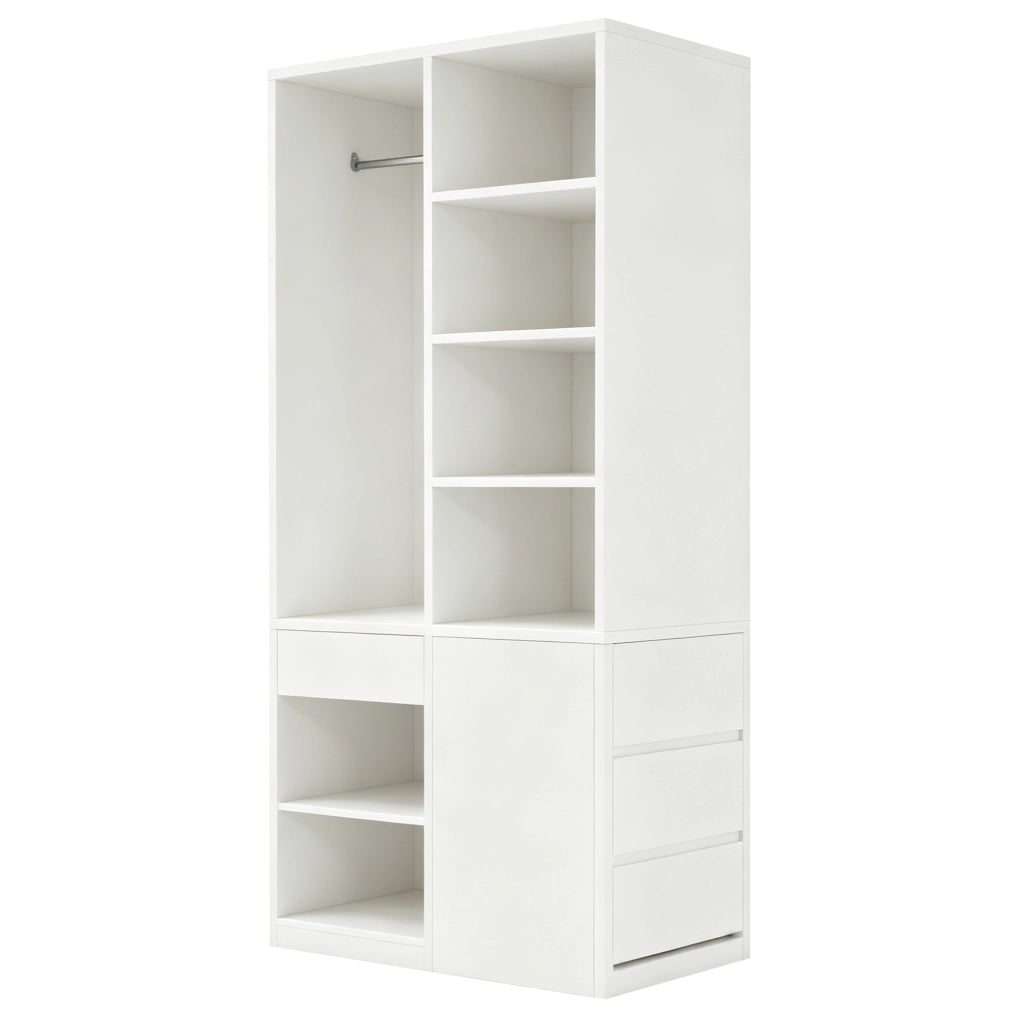 Armadio con ripiani, cassetti e asta appendiabiti 70 x 50 x 170 cm, colore bianco