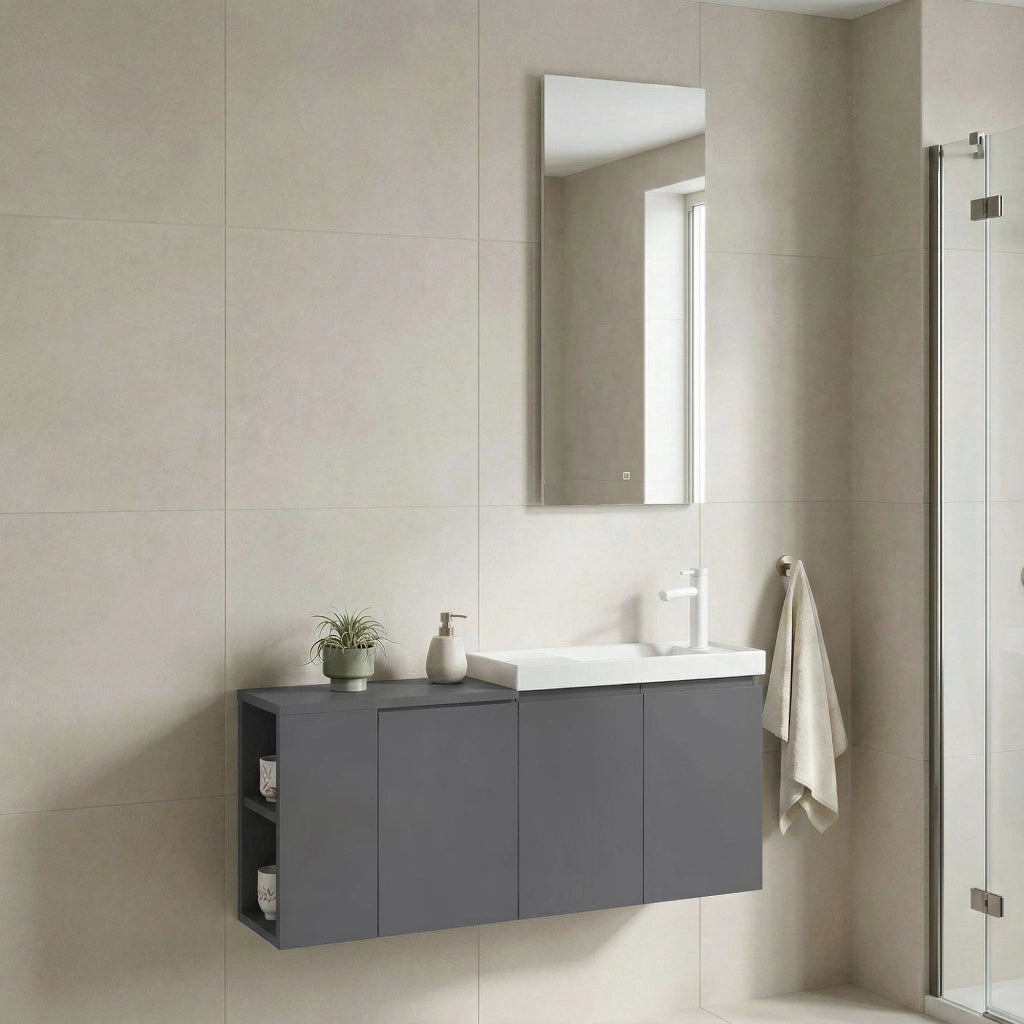 Set mobile lavabo con specchio (2 pezzi) "Ferla 110" - 40 x 22 x 45 cm - Grigio opaco
