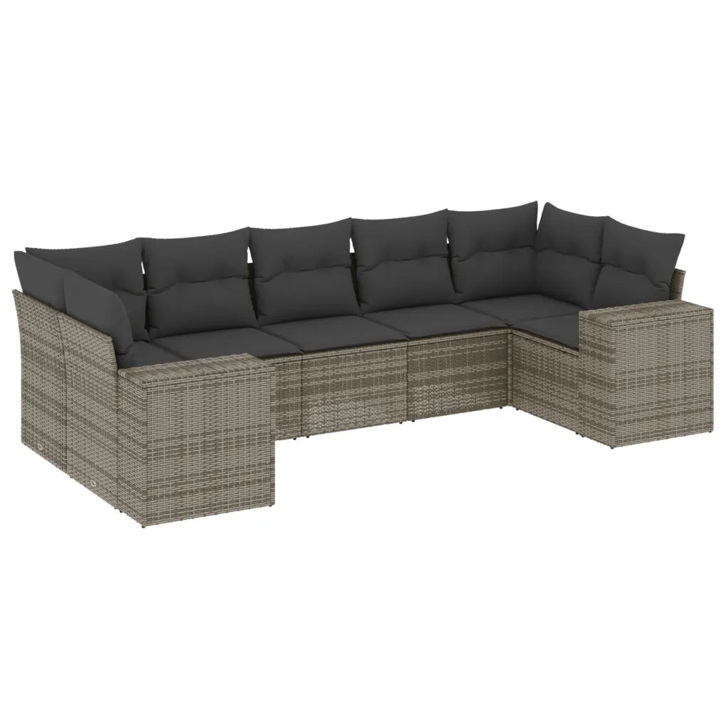 Set Divani da Giardino 7 pz con Cuscini Grigio in Polyrattan
