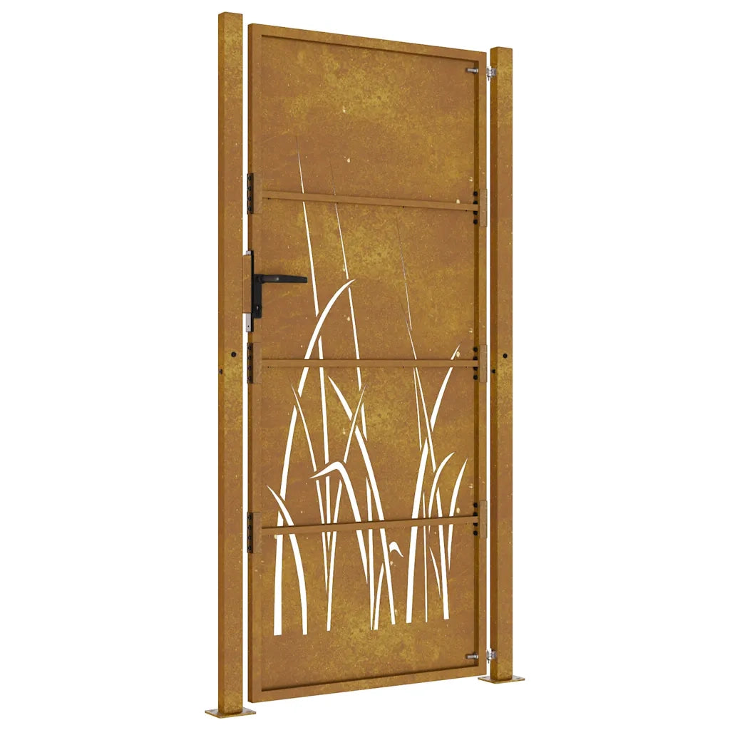 Cancello da giardino 100x200 cm in acciaio Corten con design erba 153177