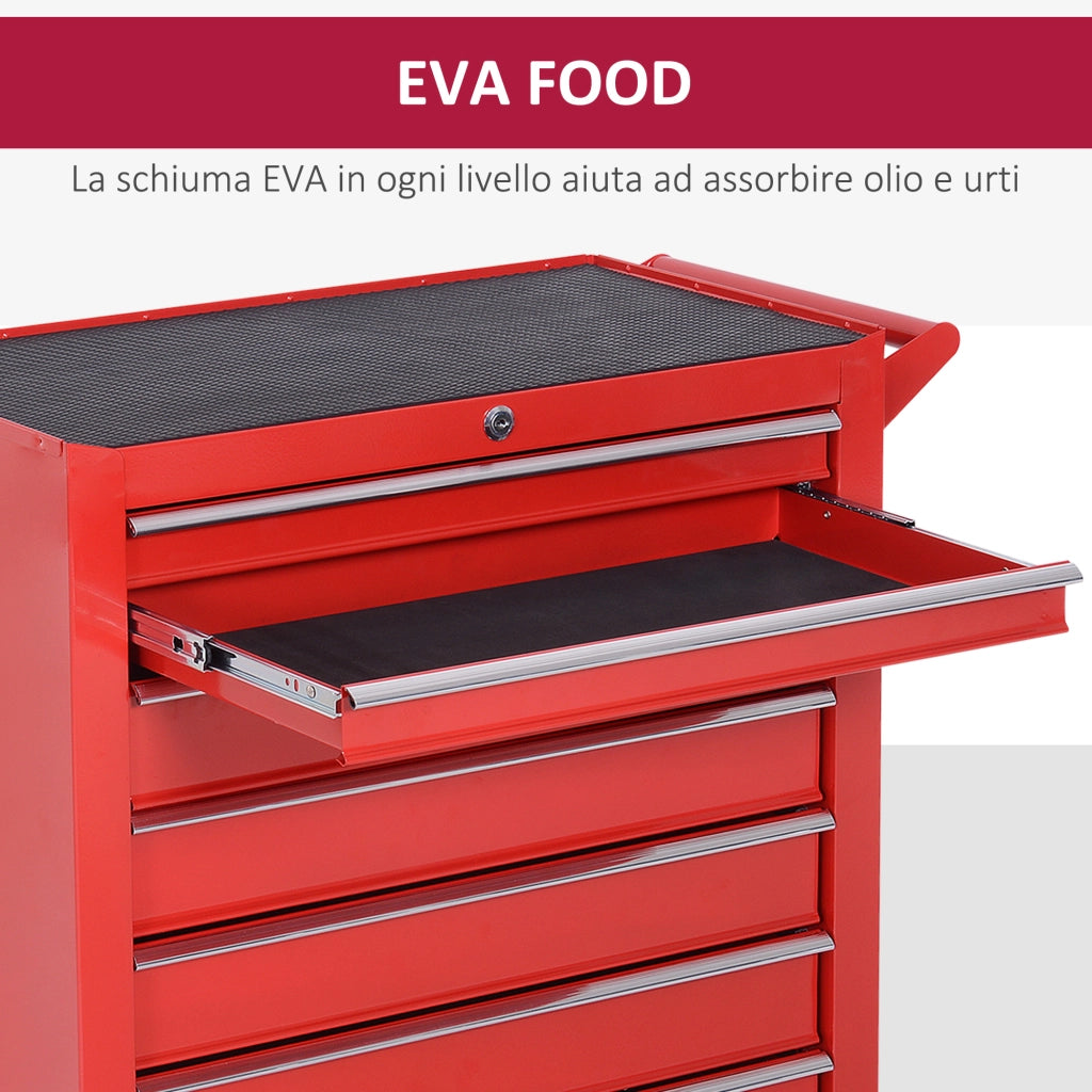 Carrello Porta Attrezzi 69x33x75 cm con 7 Cassetti Tappetini in EVA Serratura e 2 Chiavi Ruote con Freno in Acciaio