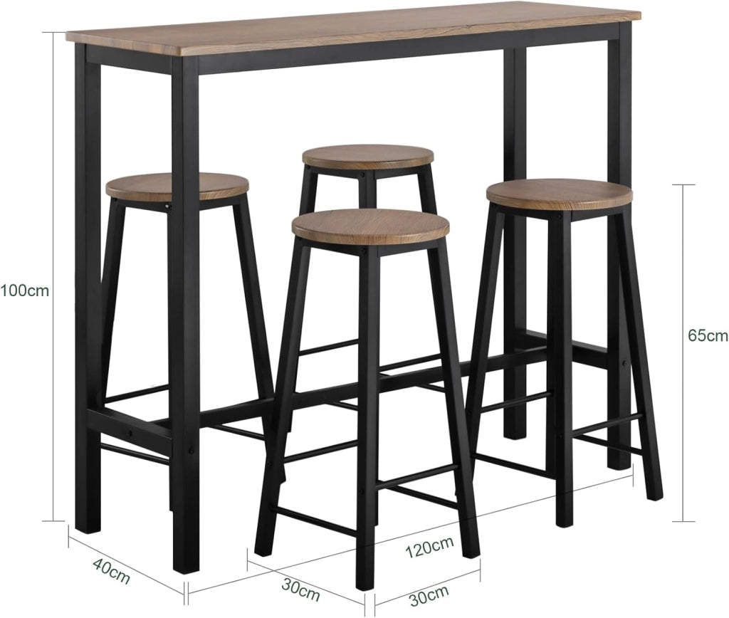 Set Tavolo da Bar Alto con 4 Sgabelli - Tavolo Salvaspazio per Cucina Piccola e Balcone, Stile Industriale Moderno - Tavolino Alto da Esterno per Giardino o Terrazzo Nero OGT22-SCH