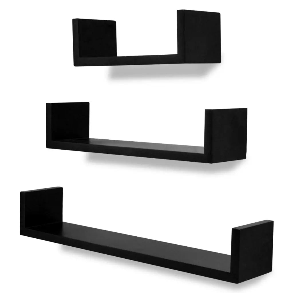 Mensole a Parete 3 pz Nere in MDF a U per Libri/DVD 242175