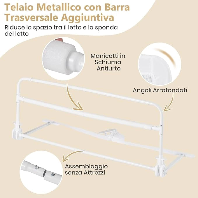 Sponda da Letto per Bambini 100/120 cm, Barriera Pieghevole per Letto, con Cintura di Sicurezza, Sponda di Sicurezza per Bambini, per Letti Singoli, Doppi, 100/120 x 41 x 42 cm (100 cm,Bianco)