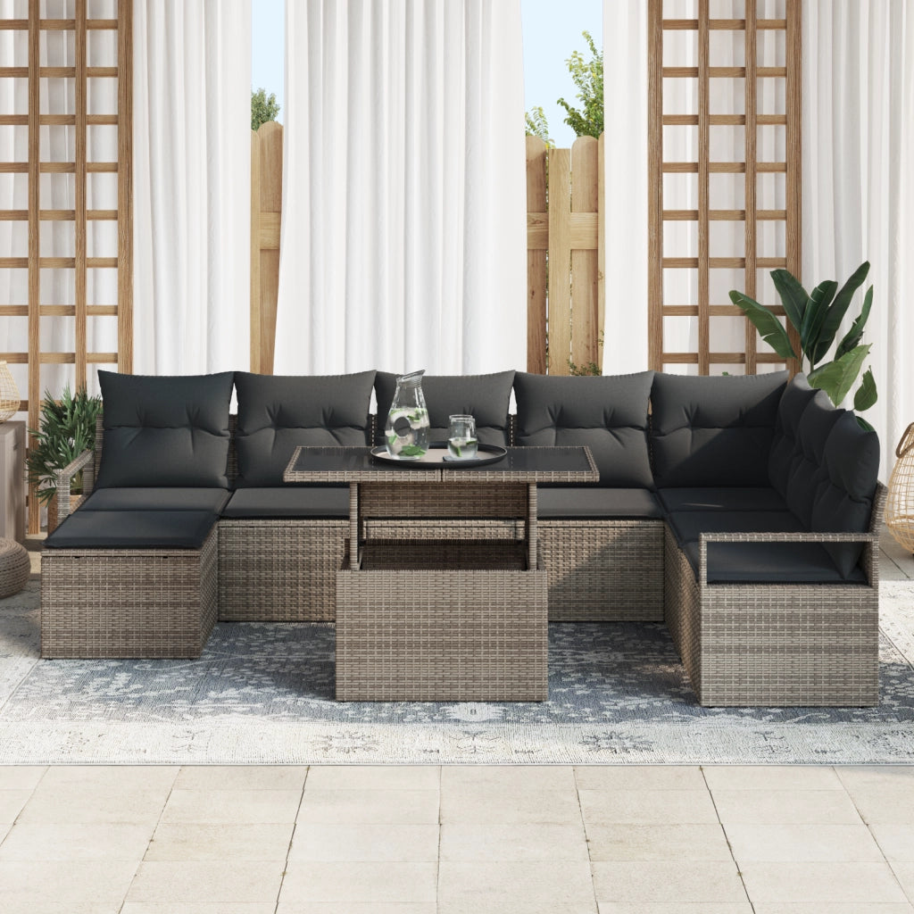 Set divani giardino  9 pezzi con cuscini grigio polyrattan