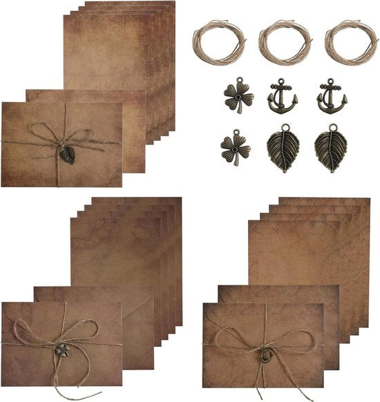 Set di cartoncini e carta vecchia - 30 pezzi - Inclusi chiodini di cotone e grucce metalliche - 16,2 x 11,4 cm - Carta antica - Stile 1