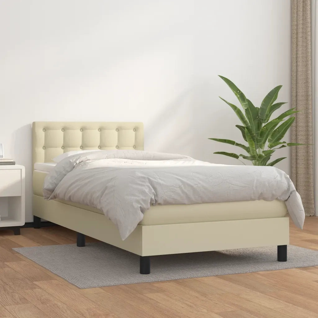 vidaXL Giroletto a Molle con Materasso Crema 90x190 cm in Similpelle
