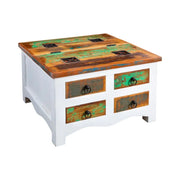 Tavolino basso PATCHWOOD quadrato 70 cm legno multicolore e bianco con cassetti e baule
