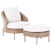 Poltrona da giardino in rattan in vimini marrone con poggiapiedi esterno giardino stile boho