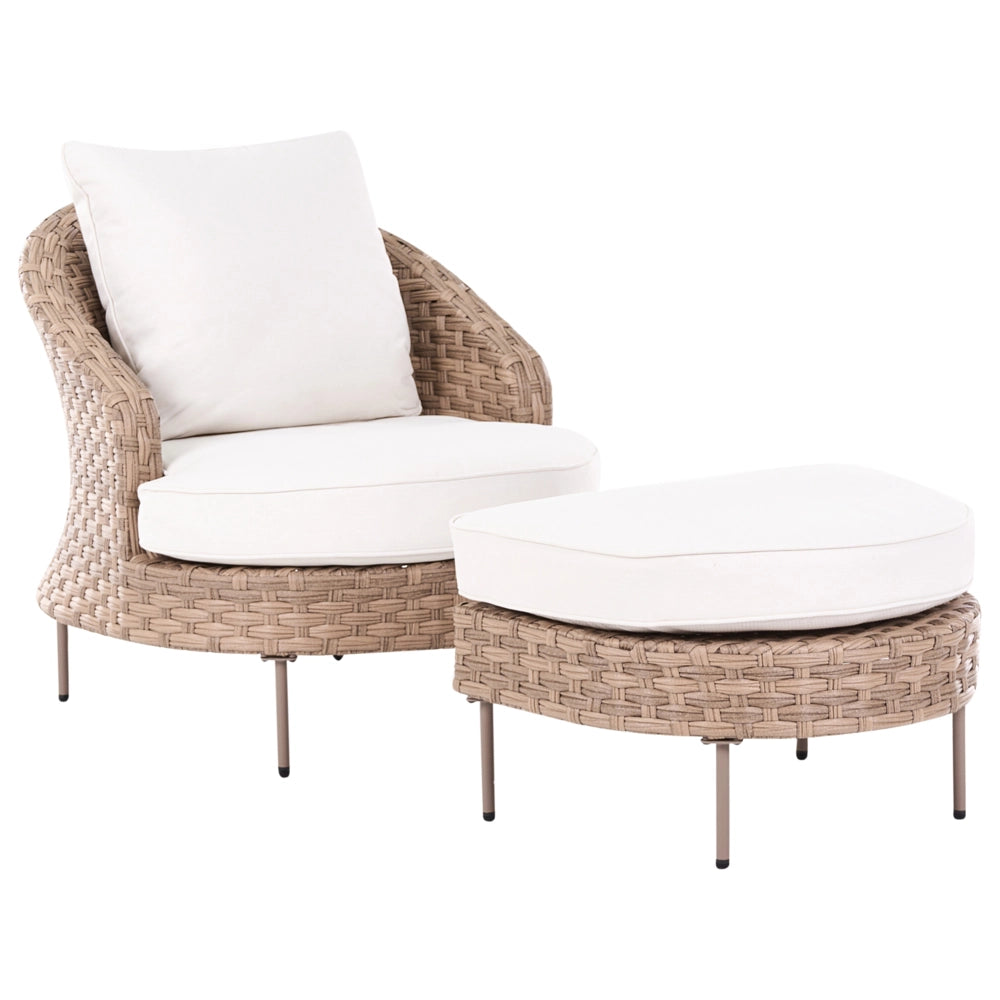 Poltrona da giardino in rattan in vimini marrone con poggiapiedi esterno giardino stile boho
