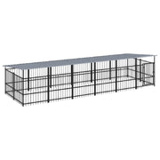 Cuccia gabbia per animali da esterno pac con tetto per cani in acciaio 11,26 m² nero 02_0041734