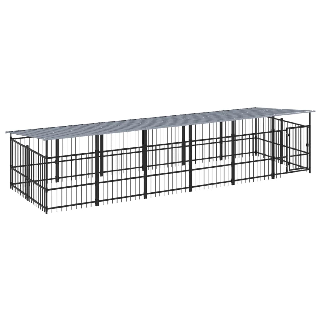 Cuccia gabbia per animali da esterno pac con tetto per cani in acciaio 11,26 m² nero 02_0041734