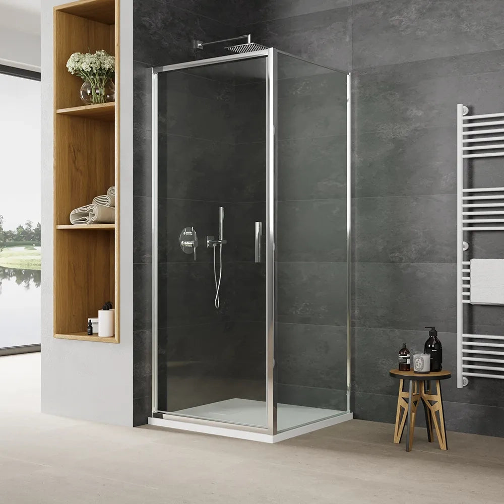 Box doccia slim 70x70cm con porta a battente e parete fissa profili cromati e vetro 6mm trasparente h190| Portofino