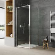 Box doccia slim 70x70cm con porta a battente e parete fissa profili cromati e vetro 6mm trasparente h190| Portofino