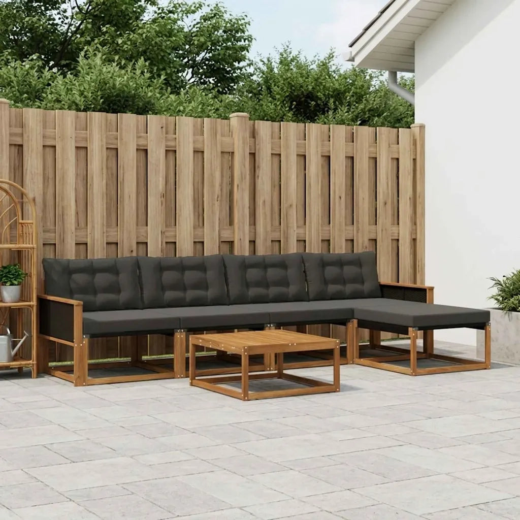 Set di divani da esterno con cuscino 6 pcs Naturale e Nero