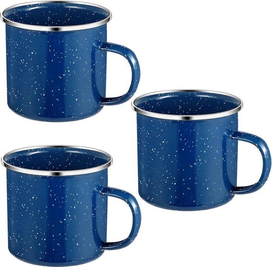 Set di tre tazze in inox smaltato, tazze in inox smaltato per bere, teapot, tazza da caffè, set di tre tazze, resistente al lavastoviglie e griglia, per uso outdoor/camping e regalo