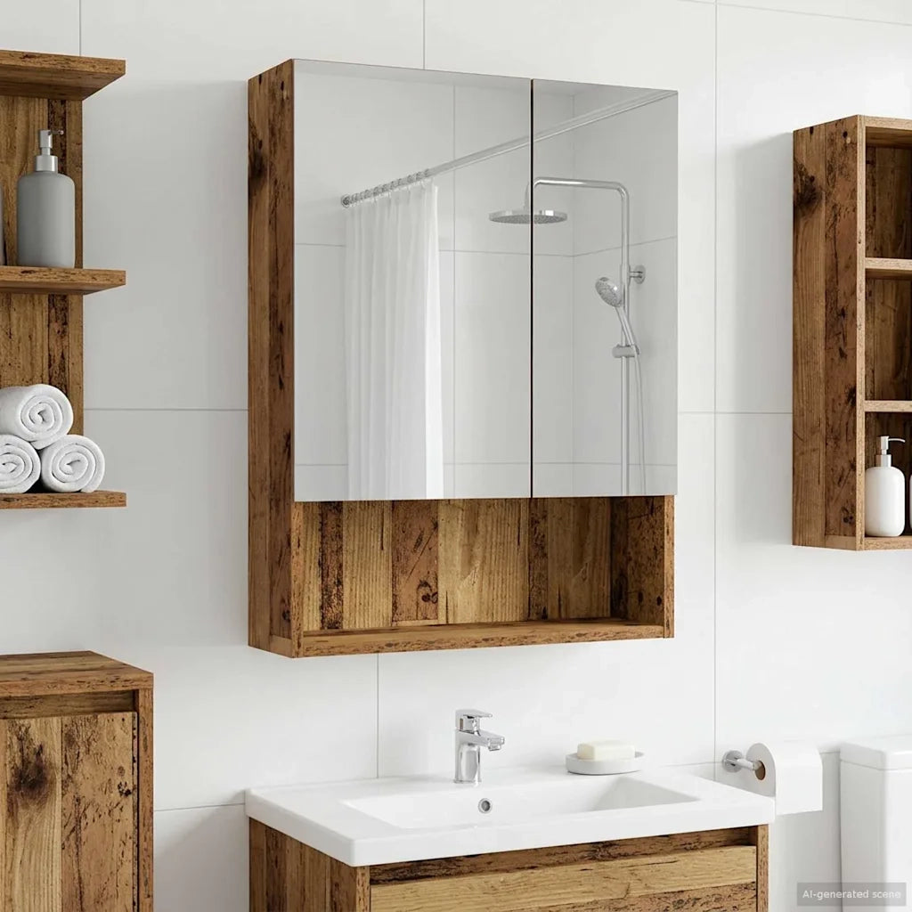Mobiletto per specchio da bagno Legno vecchio 50 x 14,5 x 70 cm 889205