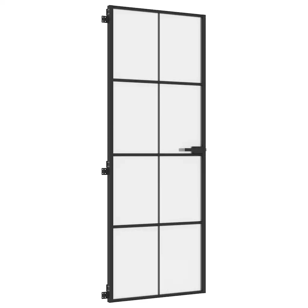 Porta Interni Sottile Nera 76x201,5cm Vetro Temperato Alluminio 155125