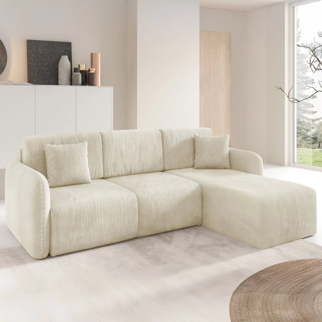 Ranco, Divano Letto con Penisola Contenitore, 245x185 cm Bianco Crema